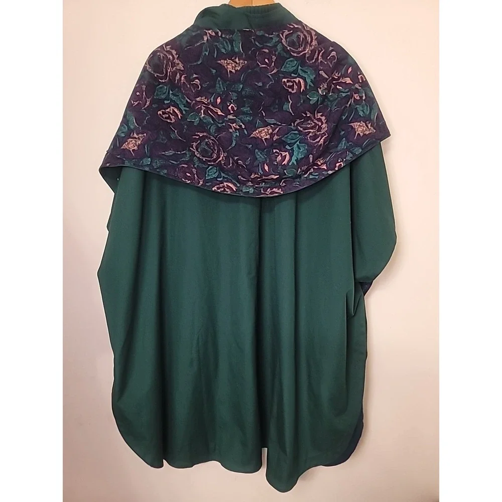 J Gallery Women's Cape Poncho Coat Medium Zip Fleece Lined Purple Rose Green VTG